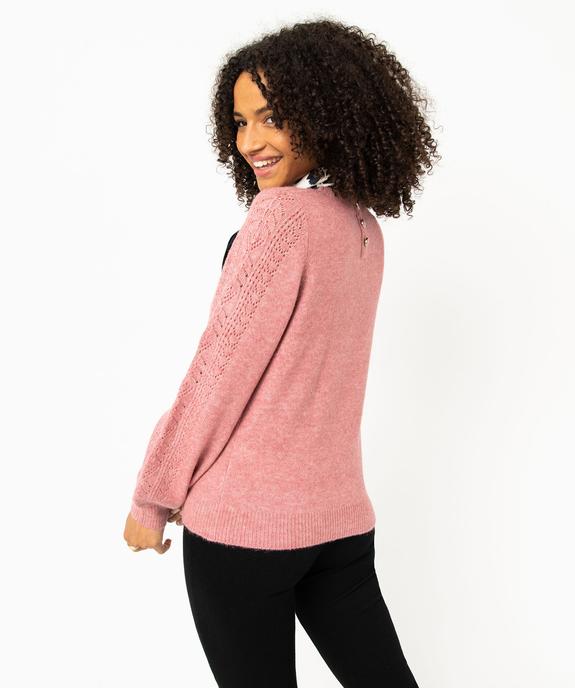 Pull en maille ajourée avec boutons décoratifs femme vue3 - GEMO 4G FEMME - GEMO