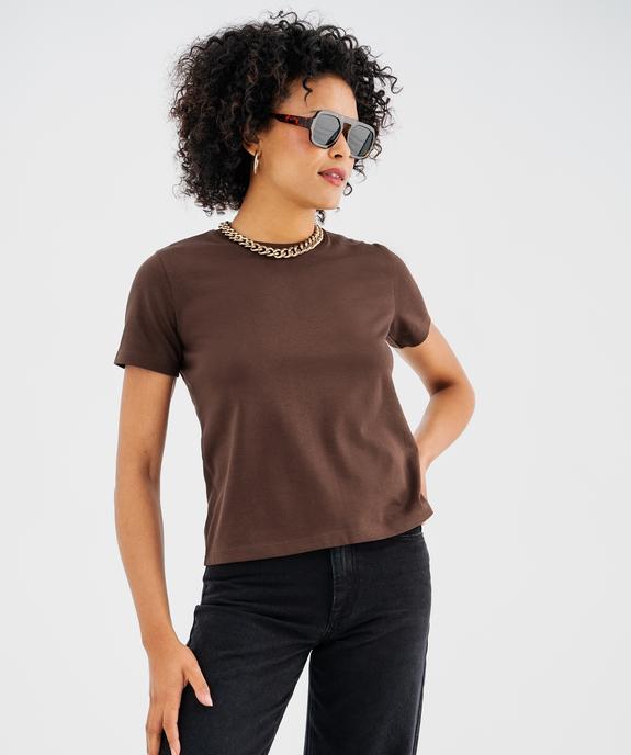 Tee-shirt manches courtes et col rond en coton résistant femme vue1 - GEMO(FEMME PAP) - GEMO
