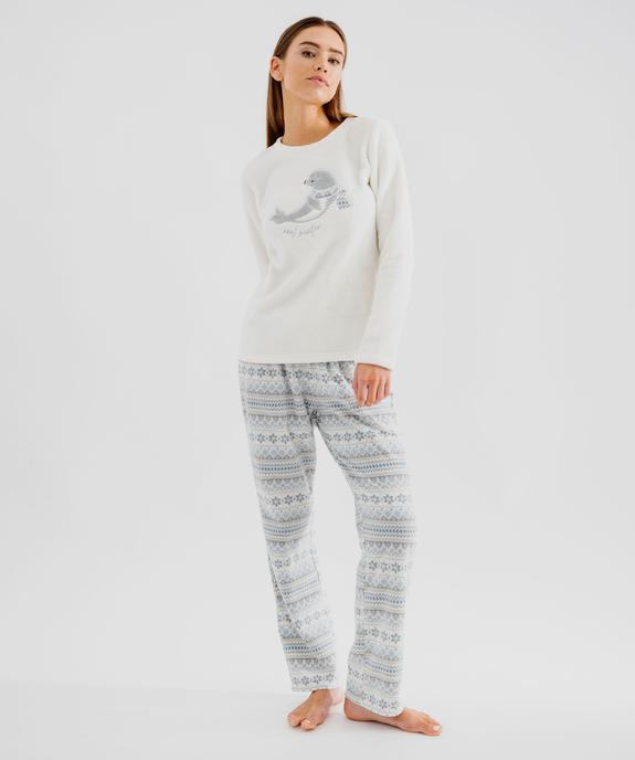 Pyjama chaud en polaire et sherpa imprimé femme vue1 - GEMO(HOMWR FEM) - GEMO