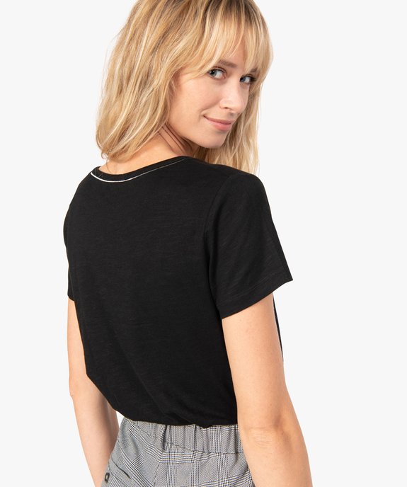 Tee-shirt femme avec grand col V fantaisie vue1 - GEMO(FEMME PAP) - GEMO