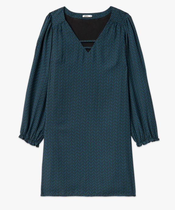 Robe droite imprimée à manches longues et col V fantaisie femme vue4 - GEMO 4G FEMME - GEMO