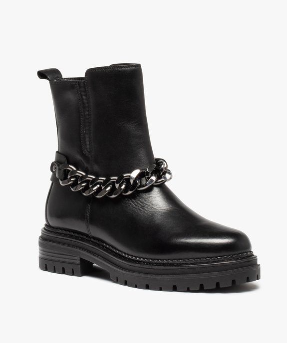 Boots femme crantées à chaîne dessus cuir uni - Tanéo vue3 - TANEO - GEMO