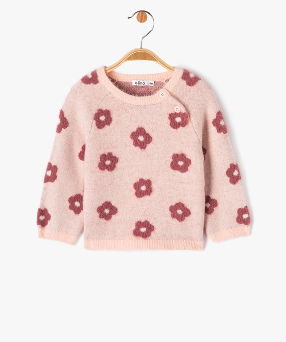 Pull en maille peluche à motif fleurs bébé fille vue1 - GEMO(BEBE DEBT) - GEMO