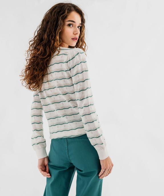 Pull rayé en maille ajourée femme vue3 - GEMO 4G FEMME - GEMO