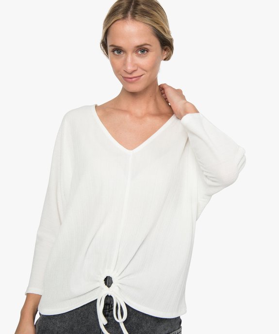 Tee-shirt femme ample à manches 3/4 et lacet à nouer vue1 - GEMO(FEMME PAP) - GEMO