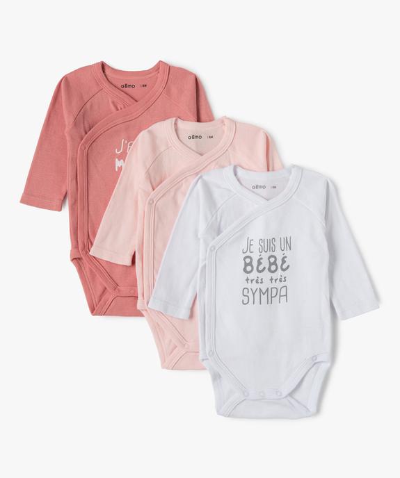 Body bébé manches longues fermeture croisée (lot de 3) vue1 - GEMO 4G BEBE - GEMO