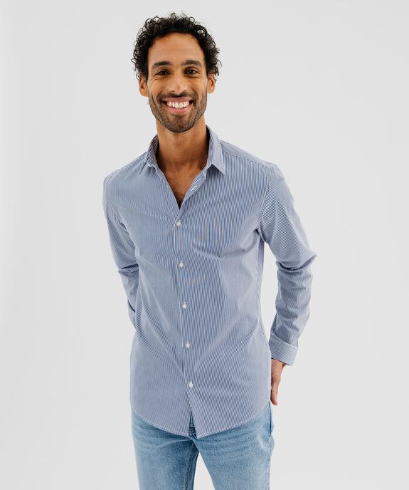 Chemise rayée coupe slim en coton stretch homme vue4 - GEMO 4G HOMME - GEMO