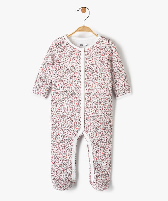 Pyjama bébé en molleton doublé polaire à fleurs et ouverture ventrale vue2 - GEMO(BB COUCHE) - GEMO