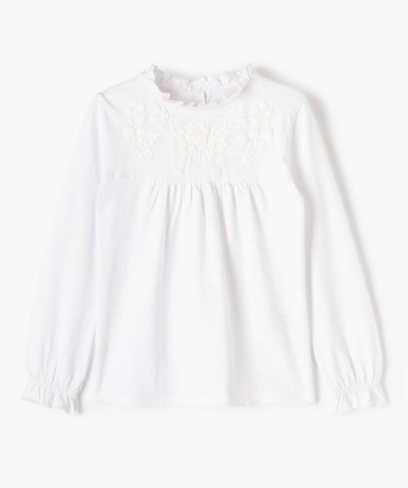 Tee-shirt fille à manches longues, plastron et col montant vue1 - GEMO (ENFANT) - GEMO