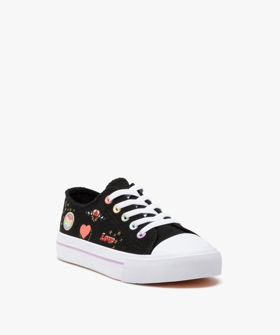 Baskets fille en toile avec graffitis et lacets élastiques vue2 - GEMO (ENFANT) - GEMO