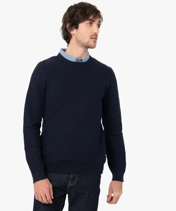 Pull homme en maille fantaisie unie vue1 - GEMO (HOMME) - GEMO