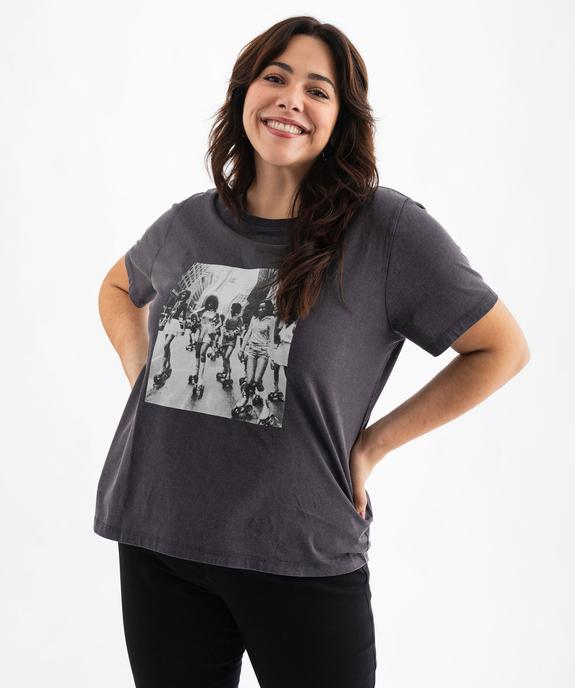 Tee-shirt manches courtes imprimé coloris unique femme grande taille vue1 - GEMO (G TAILLE) - GEMO
