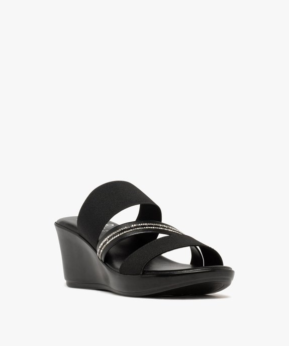 Mules femme à talon compensé avec brides élastiques et strass vue2 - GEMO(URBAIN) - GEMO