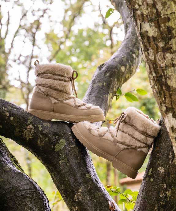 Boots fille fourrées au dessus duveteux à zip et lacets à nouer vue1 - LOVELY WINGS GEMO FOR GOOD - GEMO