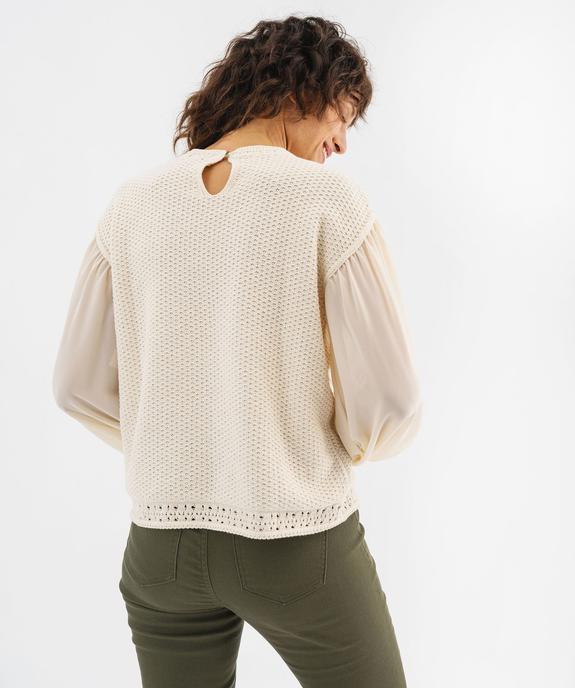 Pull en  maille ajourée à manches blousantes en voile femme vue3 - GEMO 4G FEMME - GEMO
