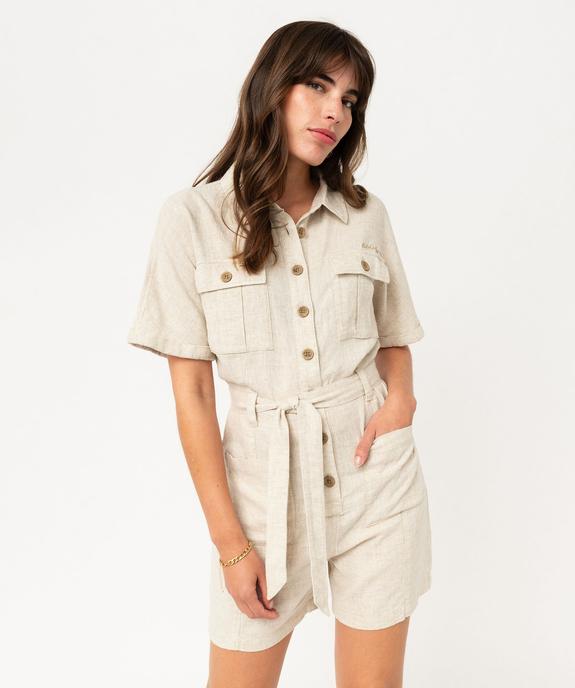 Combishort en lin look saharienne femme - LuluCastagnette - LULUCASTAGNETTE Combishort en lin look saharienne femme - LuluCastagnette vue2 - LULUCASTAGNETTE - GEMO