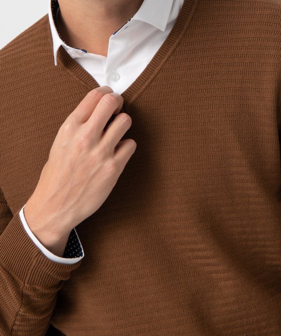 Pull homme à col V en maille fantaisie vue2 - GEMO (HOMME) - GEMO