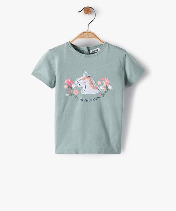 Tee-shirt bébé fille à manches courtes avec motif licorne vue1 - GEMO 4G BEBE - GEMO