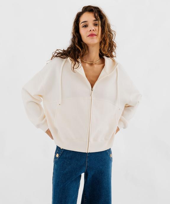 Sweat zippé à capuche coupe ample en maille stretch douce femme vue1 - GEMO(FEMME PAP) - GEMO