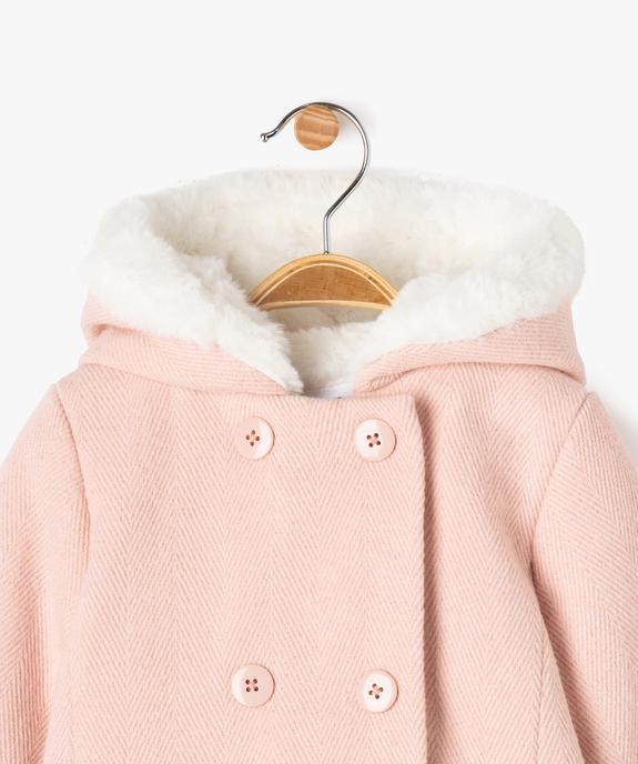 Manteau à capuche avec doublure peluche bébé fille vue4 - GEMO 4G BEBE - GEMO