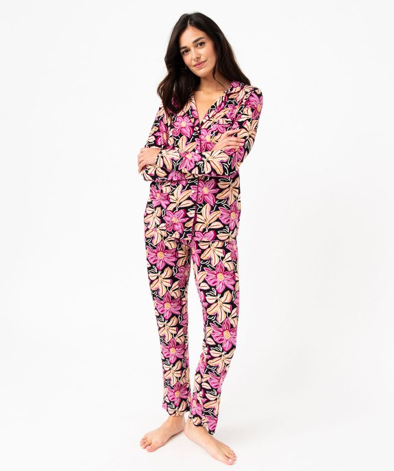 Pyjama deux pièces en viscose femme : chemise et pantalon vue1 - GEMO 4G FEMME - GEMO