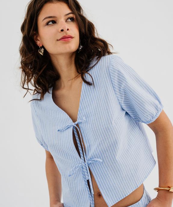 Blouse manches courtes bouffantes avec liens à nouer femme vue4 - GEMO(FEMME PAP) - GEMO