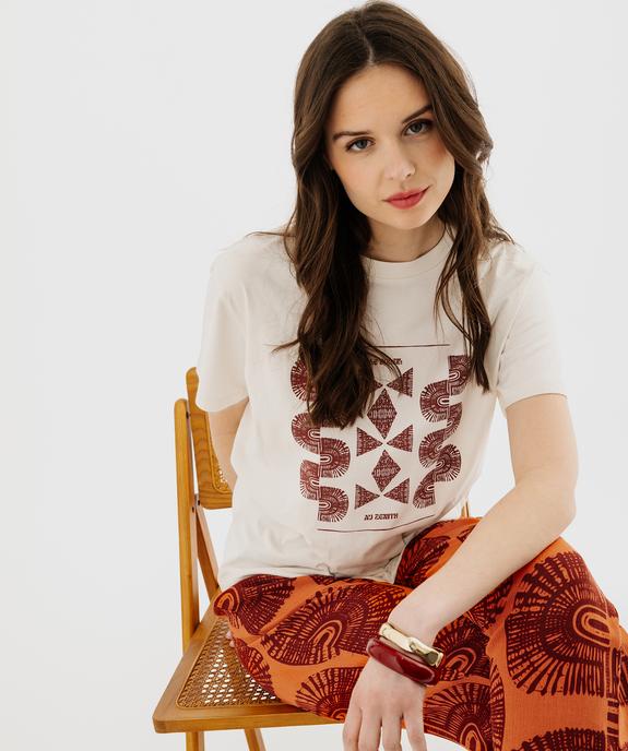 Tee-shirt manches courtes en coton imprimé femme vue2 - GEMO 4G FEMME - GEMO