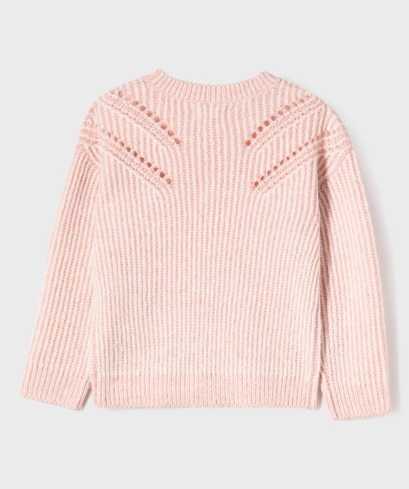 Pull en maille côtelée et ajourée extensible fille vue3 - GEMO 4G FILLE - GEMO