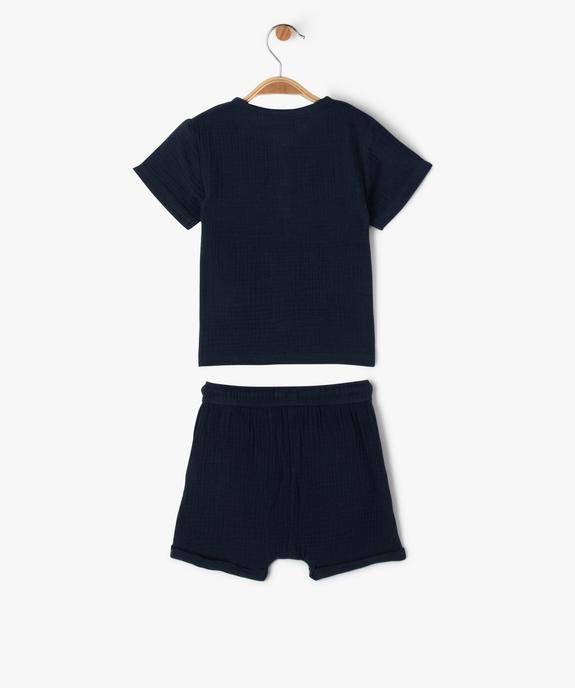 Ensemble 2 pièces en gaze de coton bébé garçon short + tee-shirt vue4 - GEMO(BEBE DEBT) - GEMO