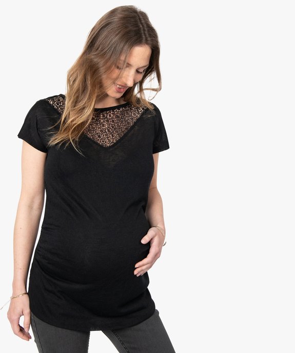 Tee-shirt de grossesse en maille fine avec encolure en dentelle vue1 - GEMO (MATER) - GEMO