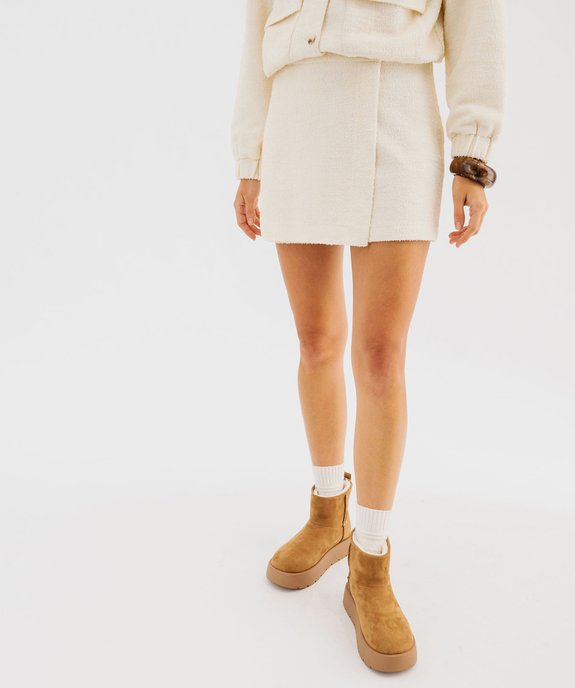 Jupe courte portefeuille en maille bouclette extensible femme vue2 - GEMO(FEMME PAP) - GEMO