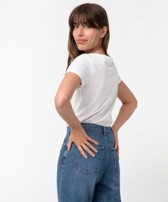 Tee-shirt femme uni à col rond et manches courtes vue3 - GEMO(FEMME PAP) - GEMO