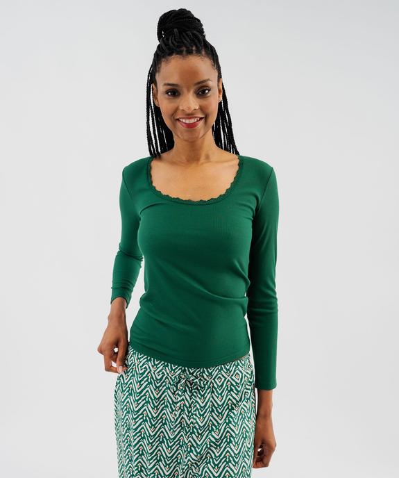 Tee-shirt manches longues avec col rond en dentelle femme vue2 - GEMO(HOMWR FEM) - GEMO