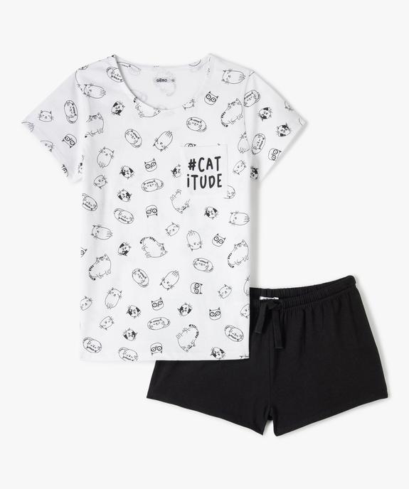Pyjashort fille avec motifs dessins de chats vue1 - GEMO (JUNIOR) - GEMO