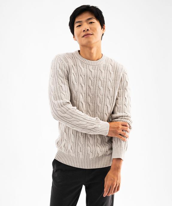 Pull en maille torsadée à col rond homme vue1 - GEMO (HOMME) - GEMO
