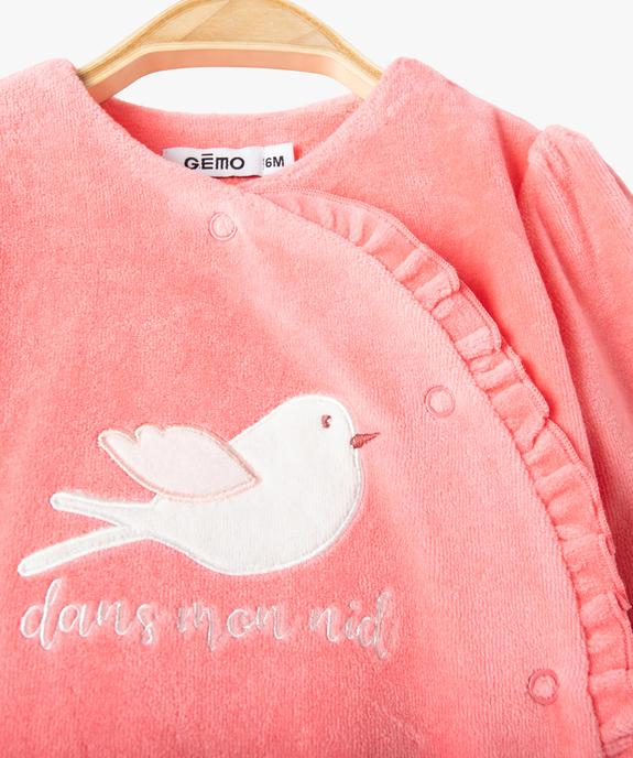 Pyjama bébé fille en velours avec ouverture volantée sur l’avant vue2 - GEMO(BB COUCHE) - GEMO