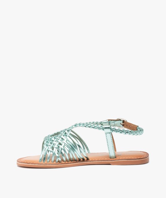 Sandales fille à fines brides tressées en cuir métallisé vue3 - GEMO (ENFANT) - GEMO