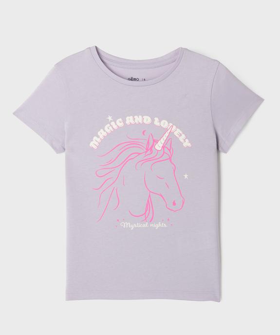 Tee-shirt manches courtes avec motif positif fille vue1 - GEMO (ENFANT) - GEMO