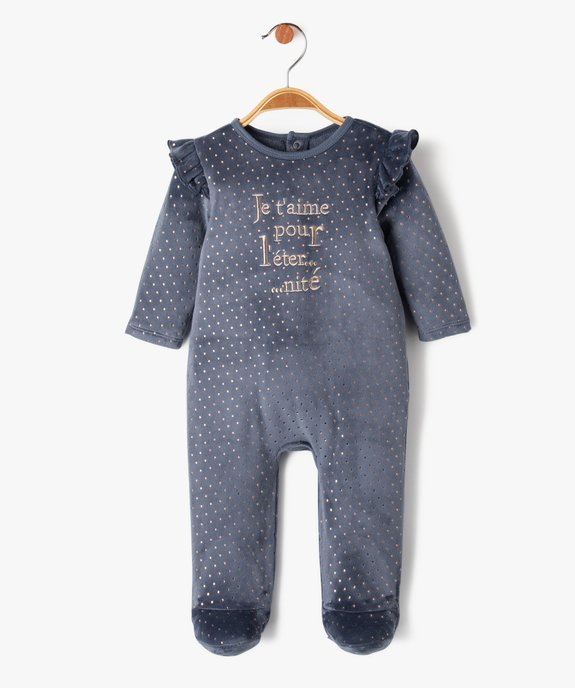 Pyjama dors-bien en velours brodé à pois brillants et volants bébé vue1 - GEMO(BB COUCHE) - GEMO
