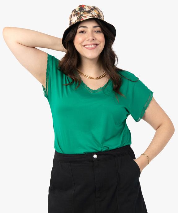 Tee-shirt femme grande taille à manches courtes et col V et dentelle  vue5 - GEMO 4G GT - GEMO