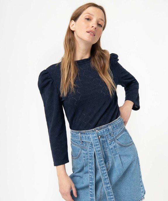 Tee-shirt femme à manches longues en maille texturée vue1 - GEMO(FEMME PAP) - GEMO