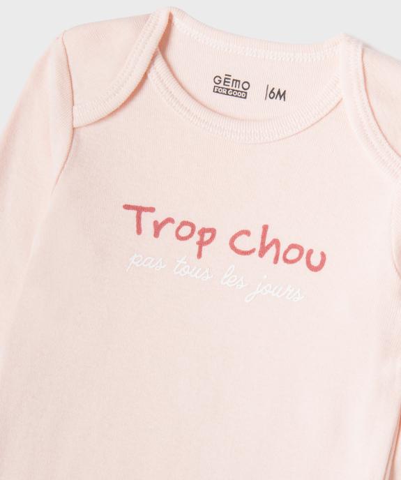 Bodies manches longues avec messages bébé fille (lot de 3) vue5 - GEMO 4G BEBE - GEMO
