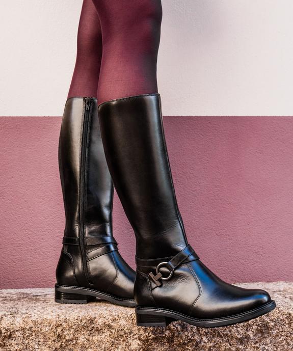 Bottes cavalières en cuir à zip et élastiques femme - Tanéo vue1 - TANEO - GEMO