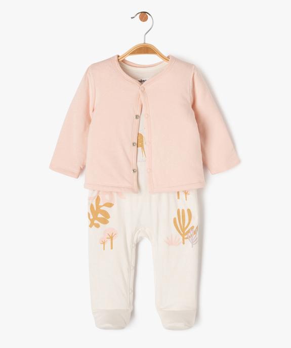 Ensemble 2 pièces bébé fille combinaison et gilet vue1 - GEMO 4G BEBE - GEMO