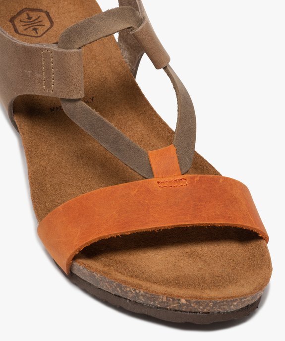 Sandales femme en cuir à petit talon compensé vue6 - GEMO (CASUAL) - GEMO