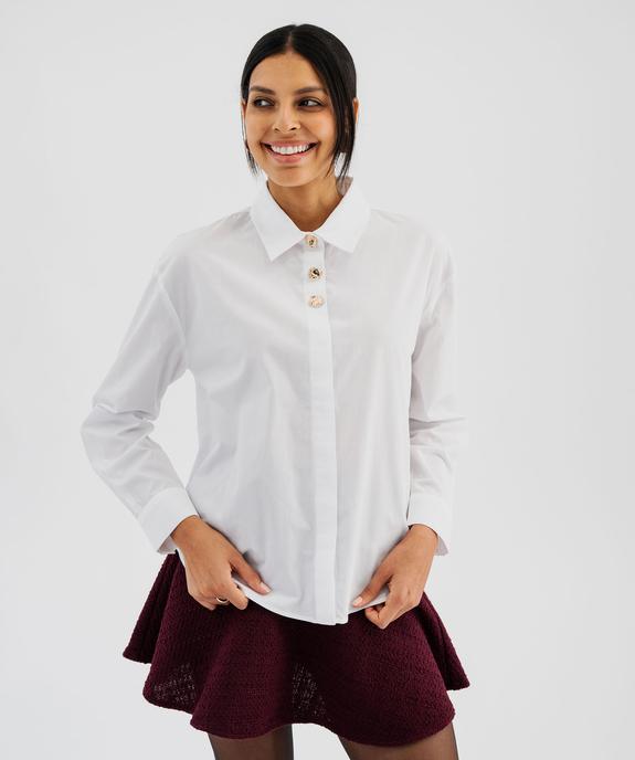 Chemise manches longues droite en coton à boutons dorés fantaisie femme vue5 - GEMO(FEMME PAP) - GEMO