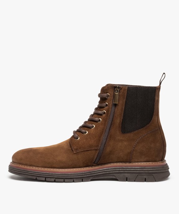 Boots homme unies dessus cuir à lacets - Tanéo  vue4 - TANEO - GEMO