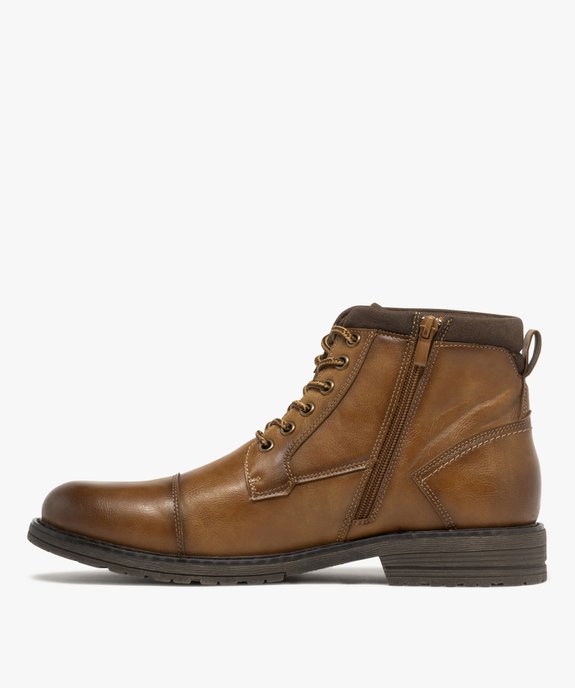 Boots home à lacets et à zip avec bout droit classique vue4 - URBAN STEPS - GEMO