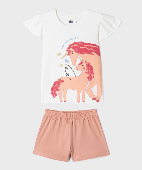 Pyjashort en coton 2 pièces licornes pailletées fille vue1 - GEMO 4G FILLE - GEMO