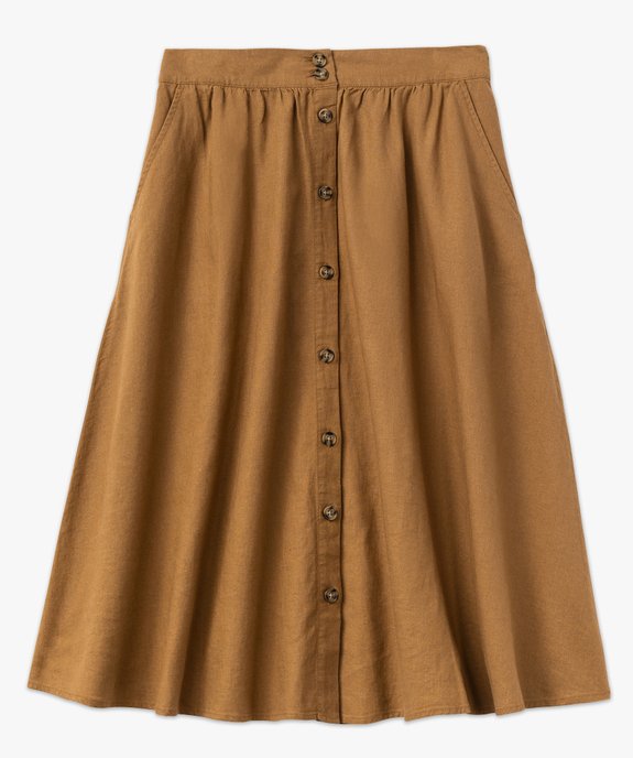 Jupe midi à boutons en lin femme vue4 - GEMO 4G FEMME - GEMO